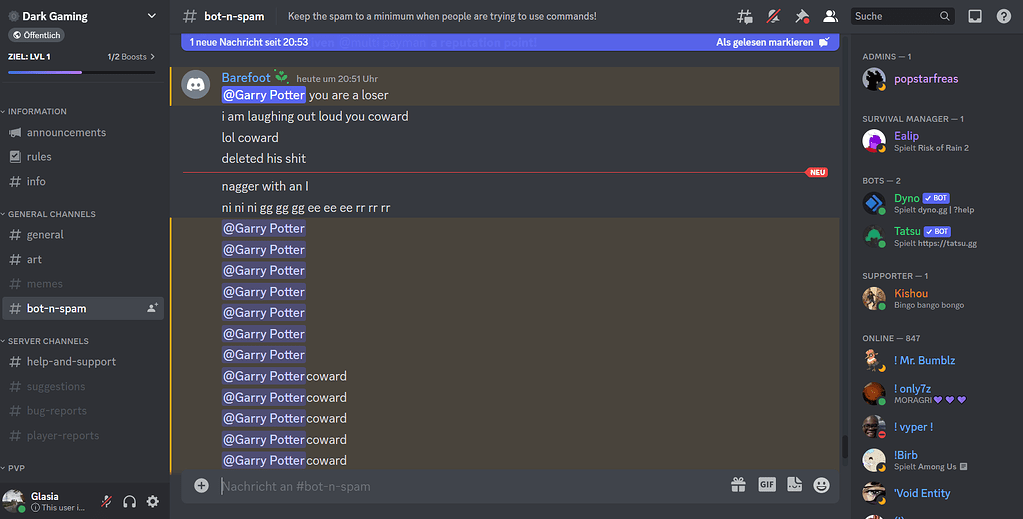 Spam pings, harassment and racism by Barefoot#3096 in discord - Report ...